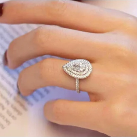 Gorgeous 3.75 ct. t.w. Pear & Round Cut Double Halo Ring - Picture 4 of 16